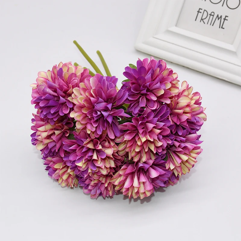 6 шт./букет Шелковый шар хризантема цветы искусственные свадебные для невесты