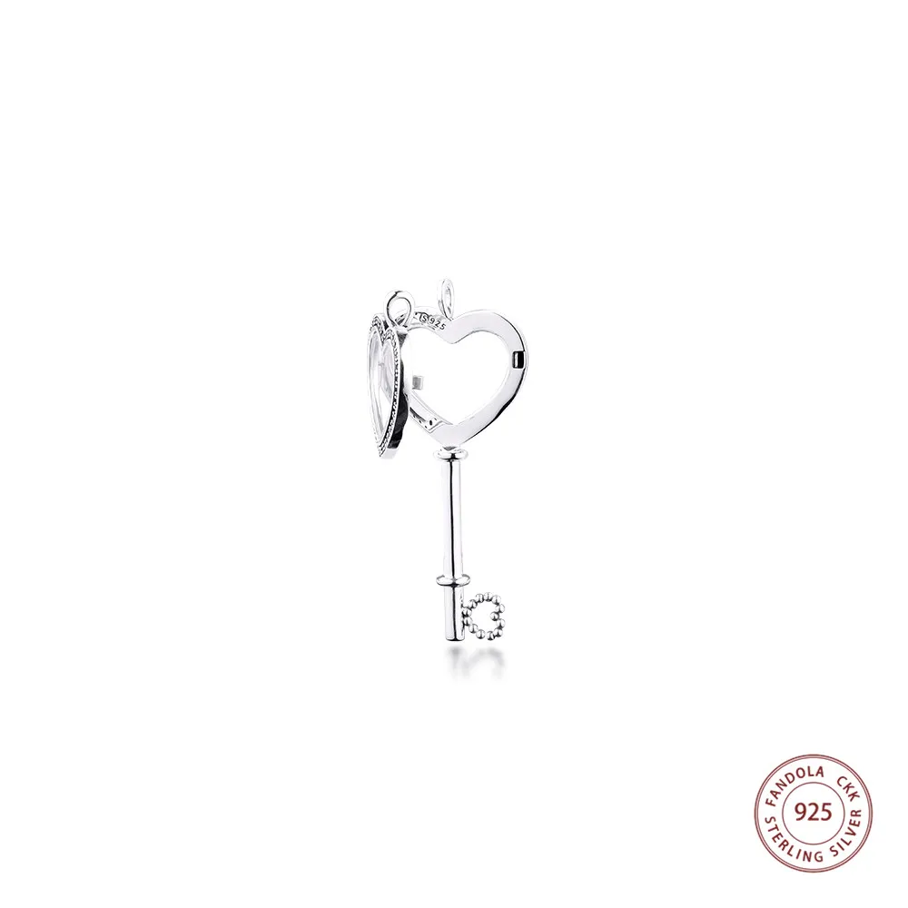 Подлинное 925 Чистое серебро плавающее медальон сердце ключ ожерелья звено цепи