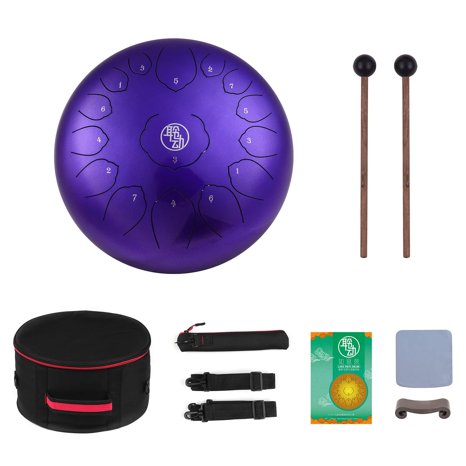 

14 Inch Steel Tongue Drum hand drum 15-Notes C-Key Percussion Instrument with Mallets Drum Bag Wiping Cloth
