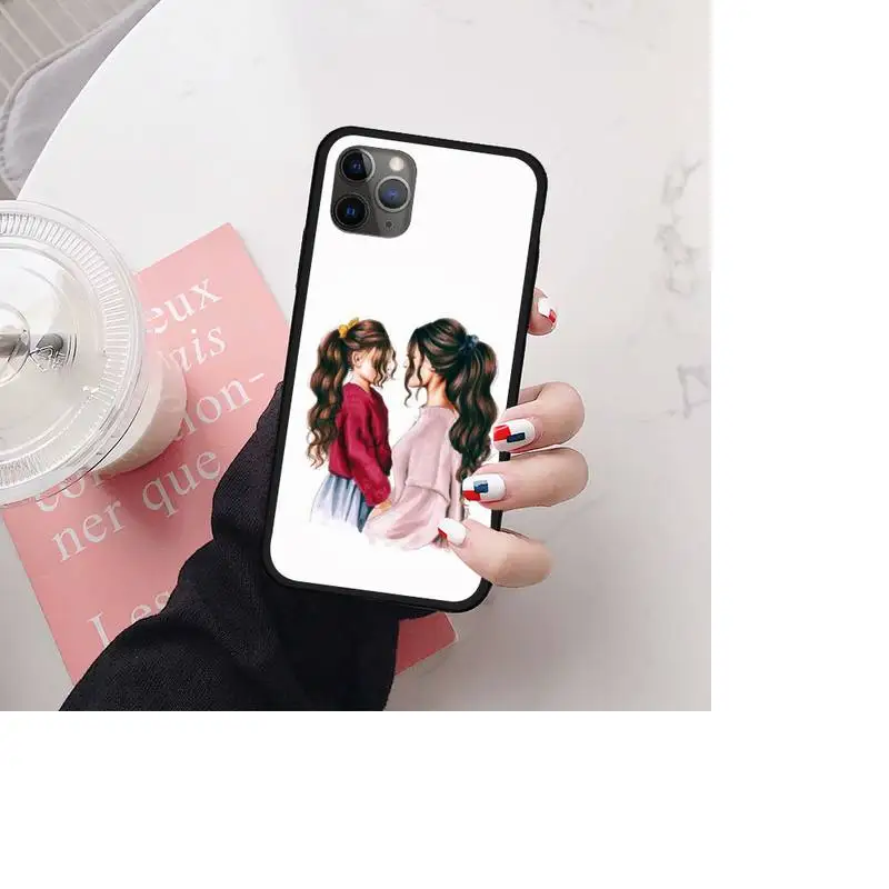 

Fashion Black Brown Hair Baby Mom Phone Case for iPhone 11 12 pro MINI XS MAX 8 7 6 6S Plus X 5S SE 2020 XR