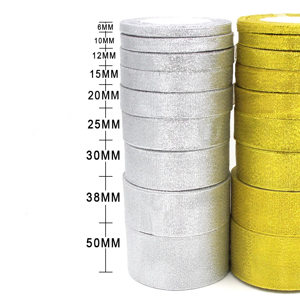 3-50 мм 25 ярдов лента Золотая Серебряная из органзы блестящая металлическая для