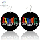 SOMESOOR Living My Best Life африканские деревянные висячие серьги Inspire Sayings обеих сторон Деревянные Подвески с принтом петли для женщин Подарки