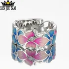 Модное красивое кольцо в форме цветка розового и синего цвета для женщин обручальные кольца в форме бабочки ювелирные изделия на палец для вечеринки