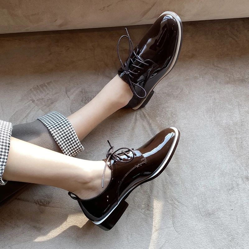 

Women Winter Oxfords Women Wingtip Genuine Leather Flats Laces Round Toe Lady Brogue Shoes Handmade shoes Steinmeier