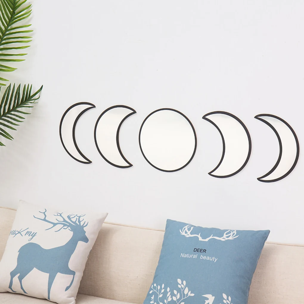 Nordic Style Wooden Moonphase Mirror Set Boho Decoration Moon Phase Home Kids Room Decor Wall |