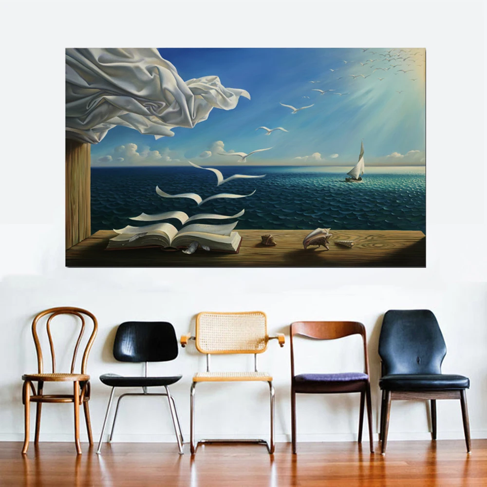 Сальвадор Дали холст печать художественный постер Декор волны книга изображение
