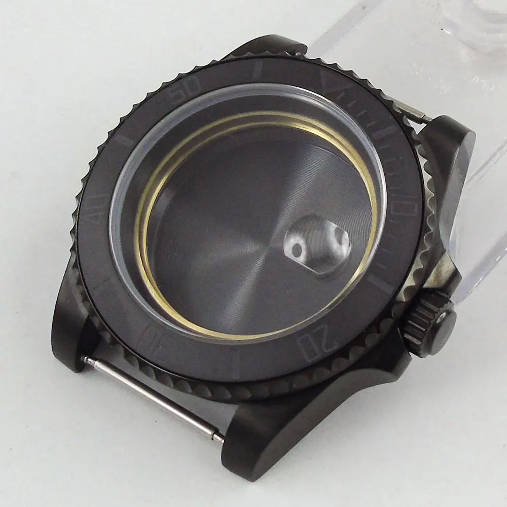 

Steel 40mm SUB PVD Watch Case For NH35 NH36 ETA2824 MIYOTA Brushed Ceramic Bezel Seeing Through Back