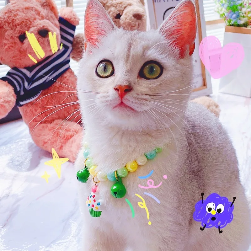 Радужный акрил цветное кошачье ожерелье с котенком розовый Регулируемый