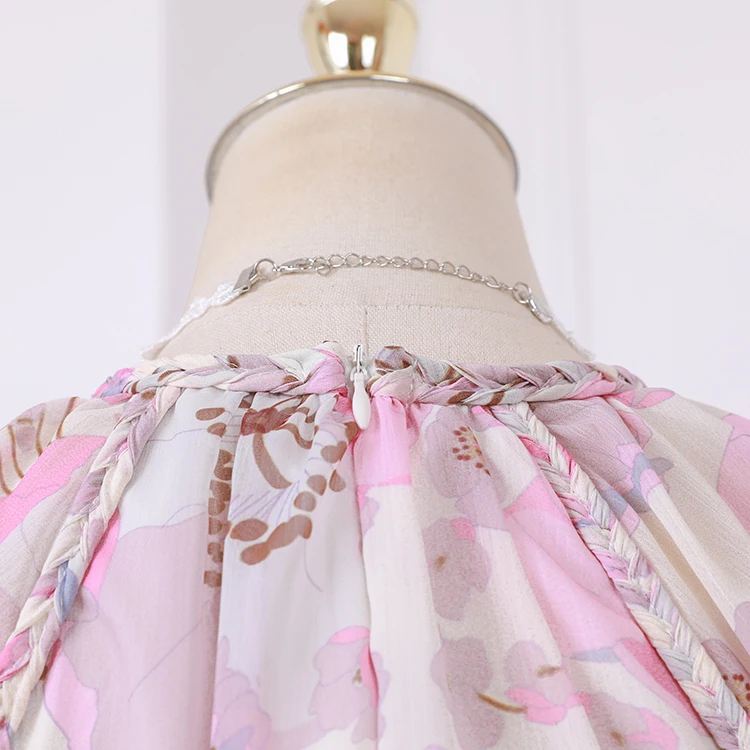 WHITNEY WANG 2020 Spring Fashion Lantern Sleeve Printed Chiffon Dress Women Holiday Beach Lady Party | Женская одежда