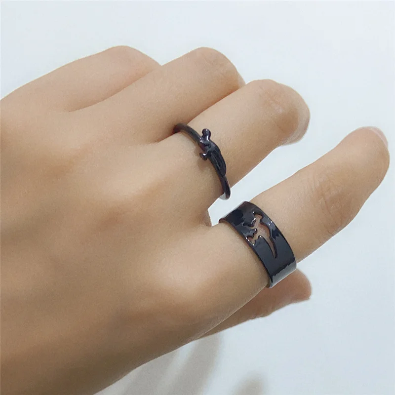 

Cute Little Dinosaur Promise Rings Set for Lovers Couples Women Gold Black Couple Matching Open Animal Rings Party Jewelry Gifts