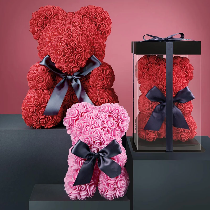 

Ручная работа, розовый медведь, подарок на день Святого Валентина, мишка тедди, вечный цветок, украшение для вечеринки, розовый медведь, свад...