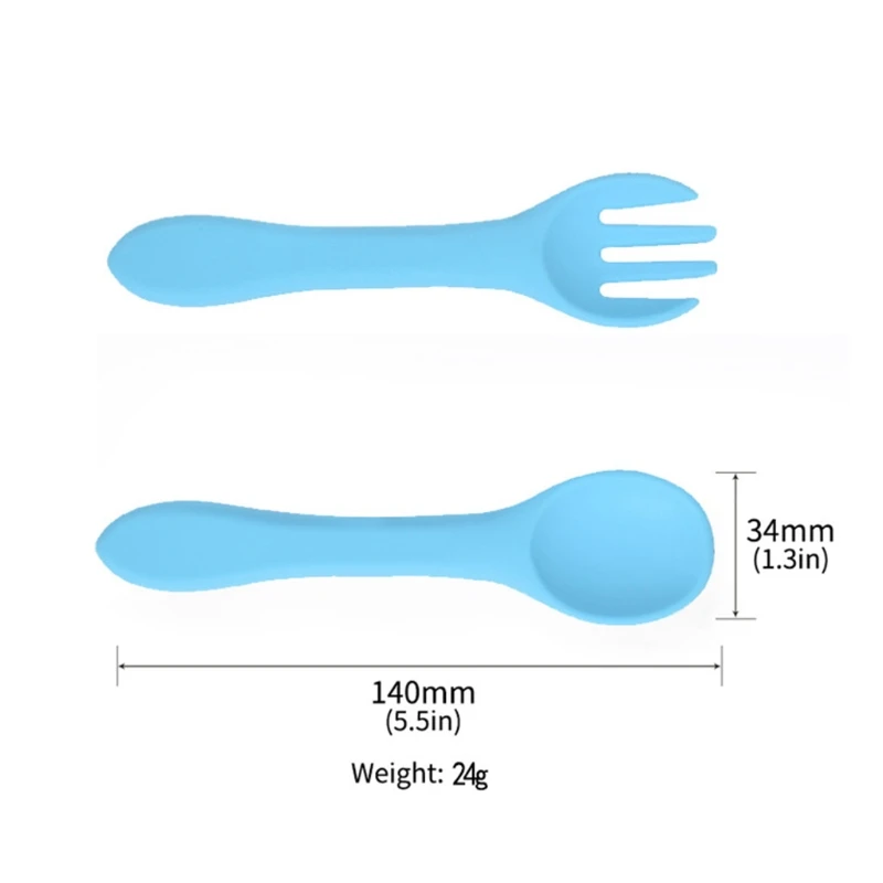 

2PCS Baby Soft Silicone Fork Spoon Feeding Set Kid Dishes Toddlers Infant Feeding Accessories Silicone Tableware D0AF