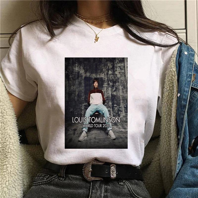 

Louis Tomlinson One Direction Women T Shirt Kawaii Cartoon Miss You Smiley Face Graphic Tees Hip Hop Tops Unisex T-shirt Female