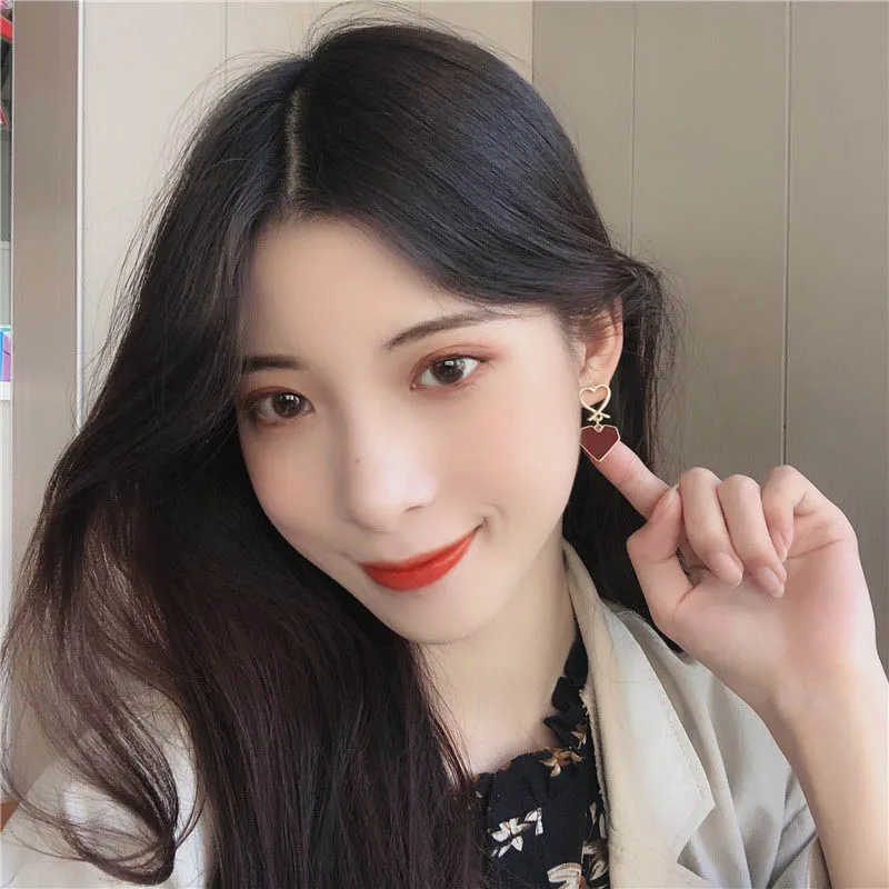 

Cute Love Heart Stud Earrings for Women Korean Small Earrings Hanging Double Layer Heart Charm Fashion Women's Earings Jewelry