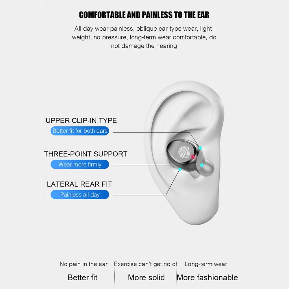 

Bluetooth V5.0 Earphone Wireless Earphones Stereo Sport Wireless Headphones Earbuds headset 2000 mAh Power For iPhone Xiaomi