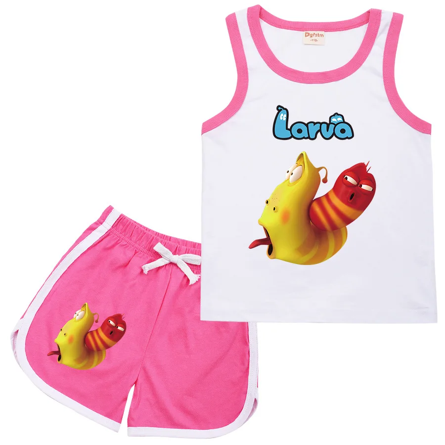 

2021 Summer Kids Larva Clothes Toddler Girls Yellow Insect Red Insect Vest Top + Shorts 2pcs Sets Baby Boys Casual Sportswear