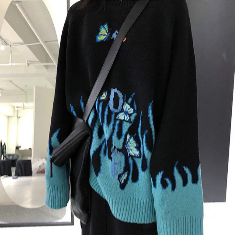 Женский свитер с аппликацией в виде бабочки Harajuku повседневный свободный уличная