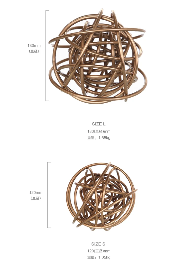 

12cm 18cm Diameter Wound Metal Ball Sculpture Metal Figurines Gold Metal Art Gift Home Office Desk Decoration Accessories