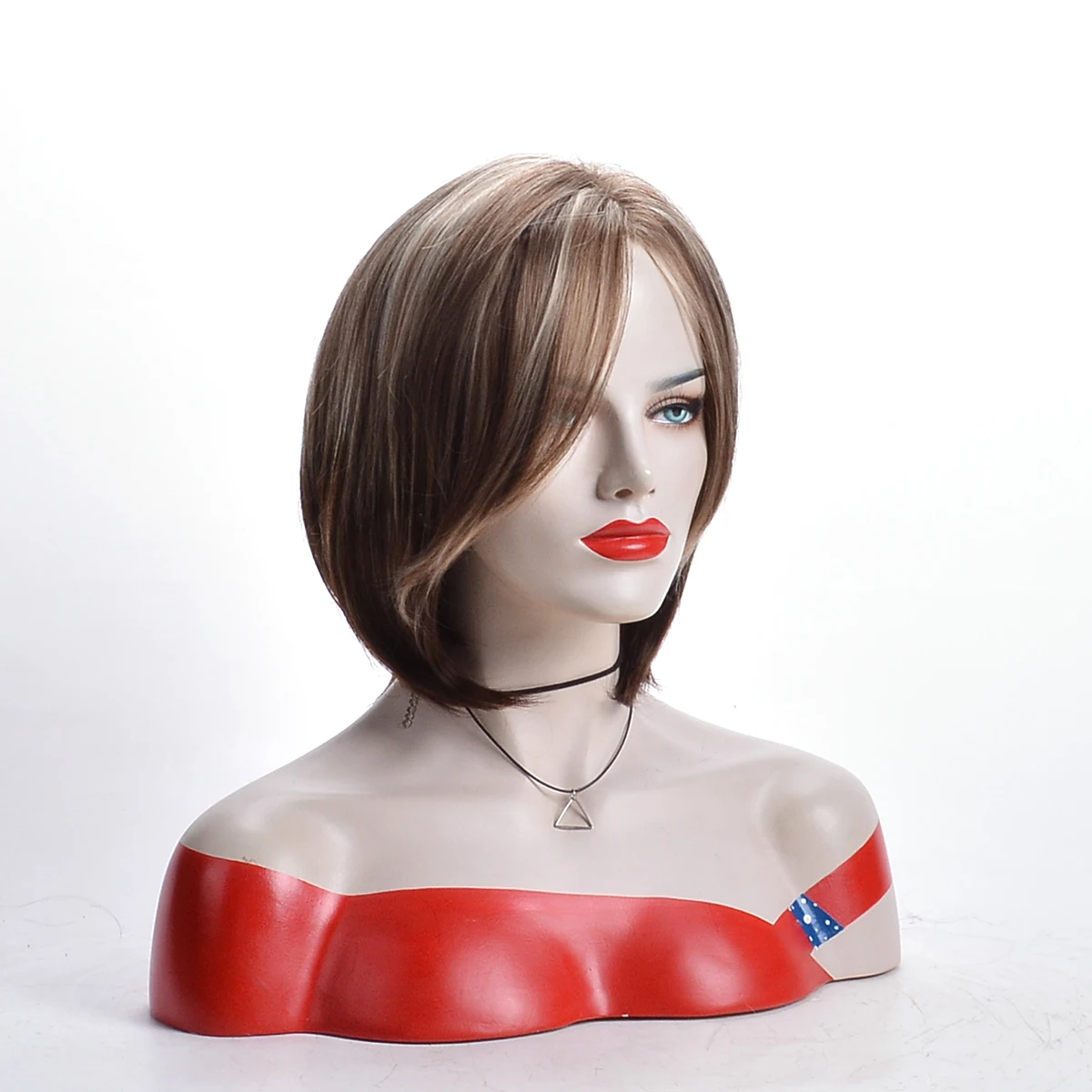 Full Wig Daily Wigs Bob Short Straight Hair Fancy Dress Party Wig for Women Natural Brown Silky Straight Wigs with Side Bangs