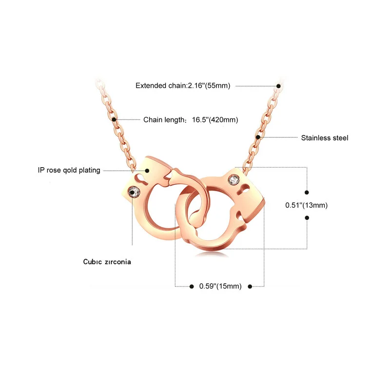 

Korean Version of Stainless Steel Plated Rose Gold Female Jewelry Pocket Mini Handcuffed Women Pendant Necklace Accessories