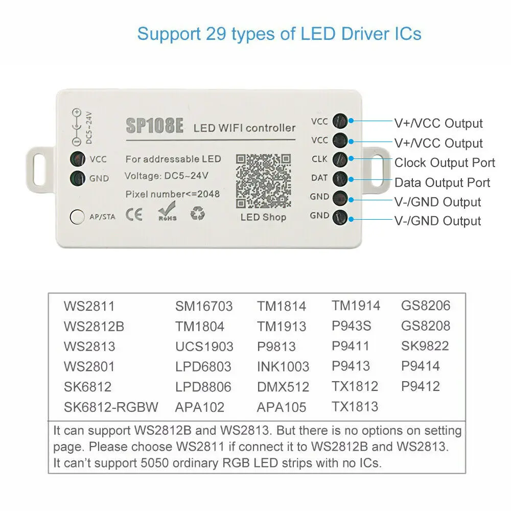 SP108E светодиодный Wi Fi Magic Управление WS2812B WS2813 и т. д. полосы модуль светильник Smart APP