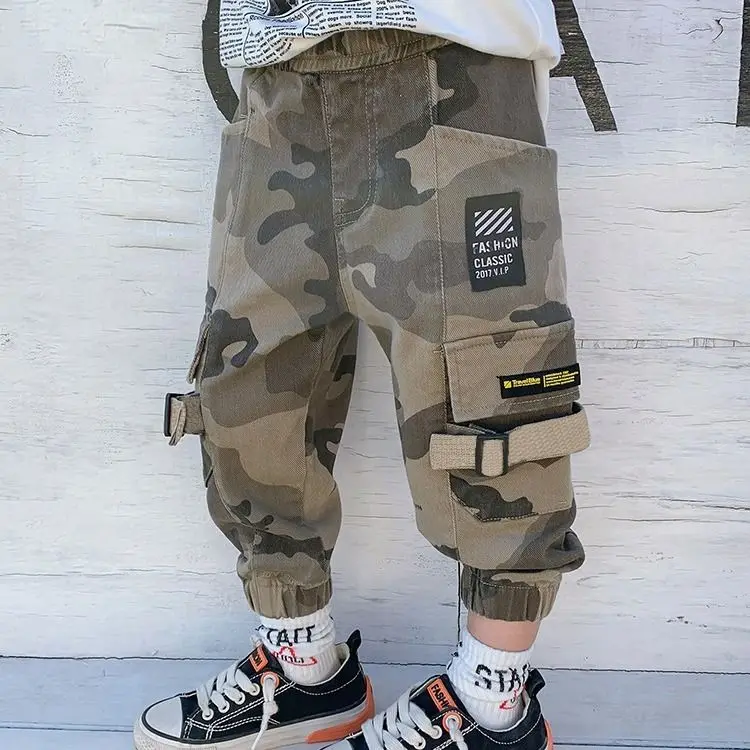 Популярные штаны-карго для мальчиков хлопковые свободные штаны в Корейском