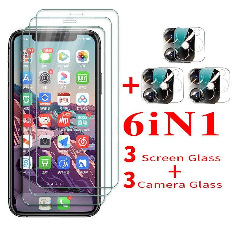 

6 в 1 для iphone 12 pro max 12 mini защита для экрана закаленное стекло для iphone 12 11 пленка для объектива камеры защитное стекло ipone