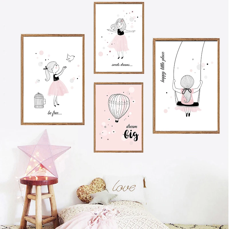 Декор для детской комнаты розового цвета Постер в скандинавском стиле