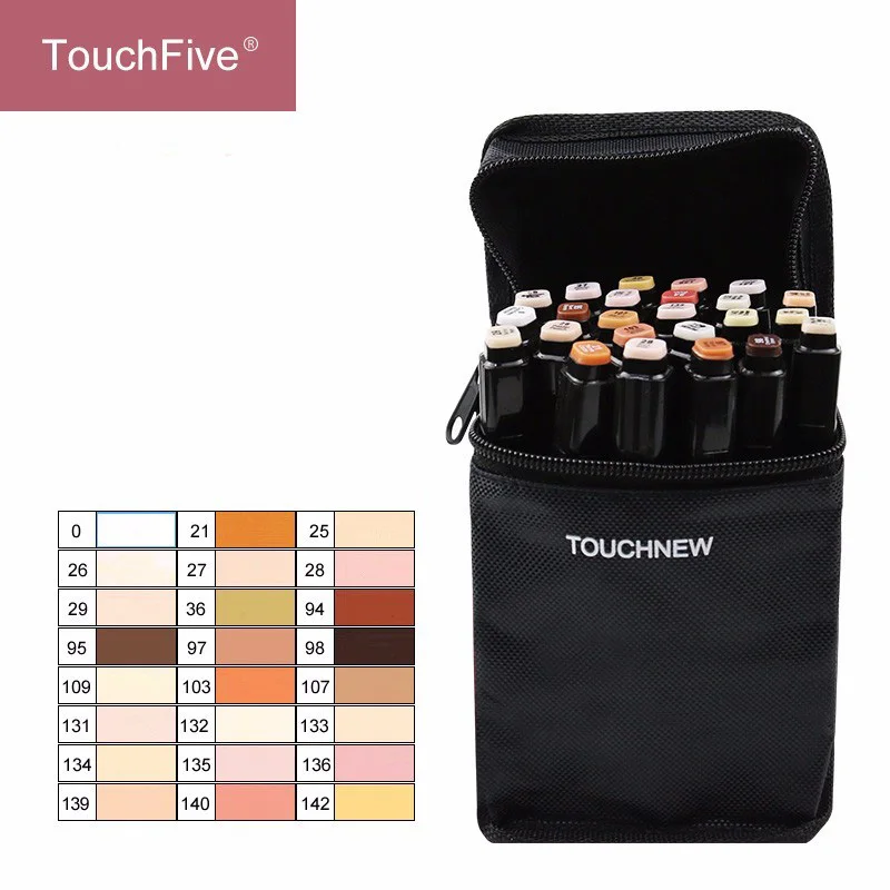 White-24 Colors Bag TOUCHFIVE 24 цвета кожи набор тонов художественные Маркеры Ручка художника двойная голова на спиртовой основе кисть манга ручка для раскрашивания манга рисунок - Цвет: White-24 Colors Bag