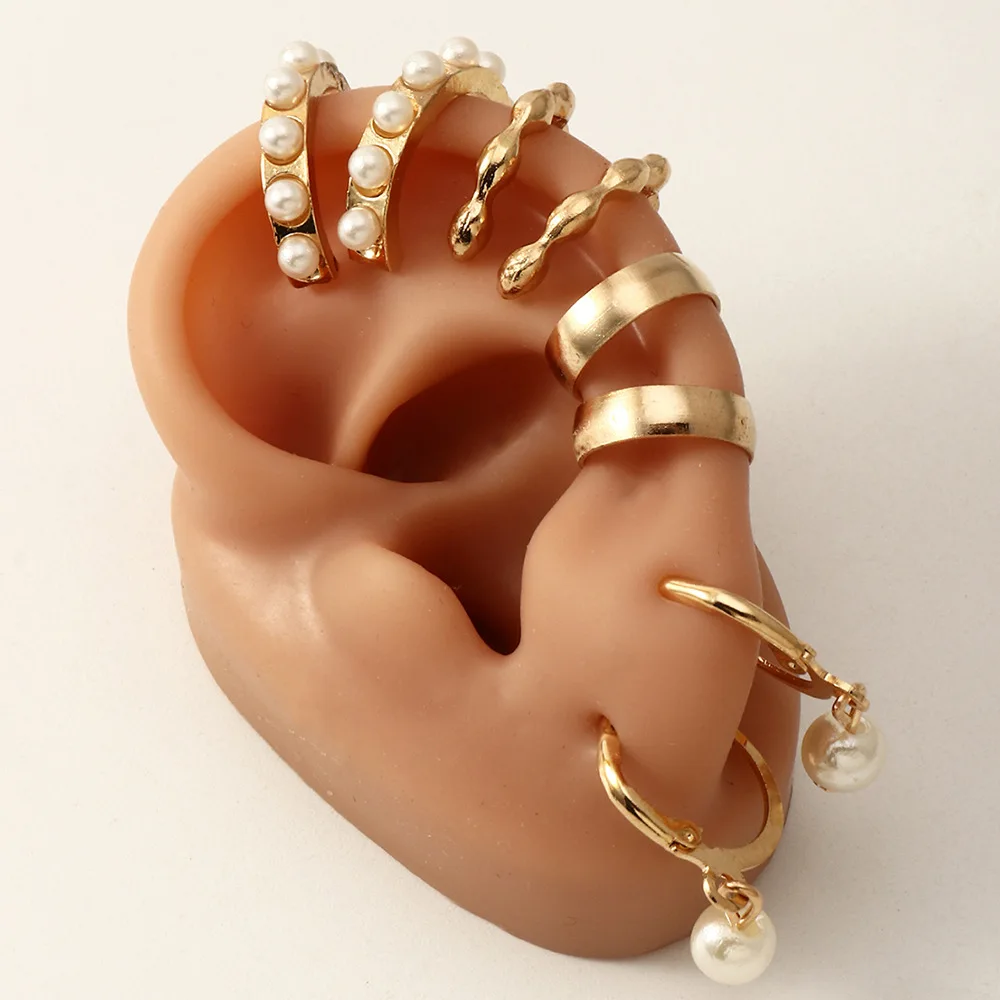 

8Pcs/set Trendy Gold Colors U Shape CZ Stone Ear Clip for Women Elegant Imitation Pearl Fake Cartilage Earring Fashion Jewelry