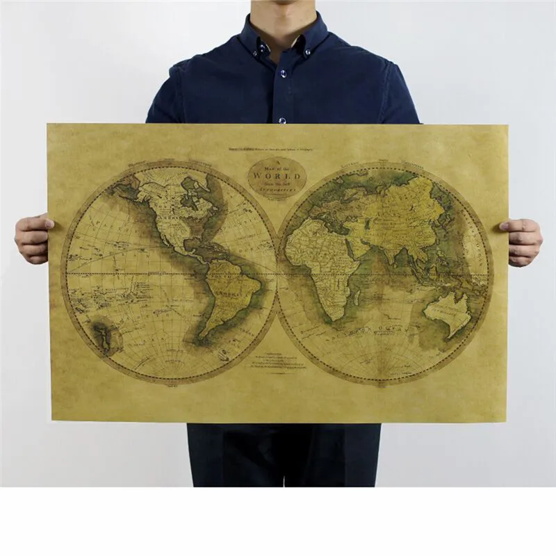 

Retro Kraft Paper World Map Office Living Room Bedroom Decor 72.5X46.5cm