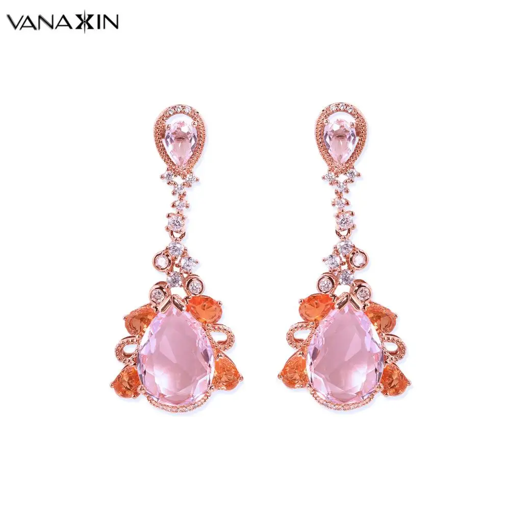 

VANAXIN Earrings For Women Big Water Drop Pink Blue Crystal Cubic Zircon Women Drop Earrings Charm Jewels