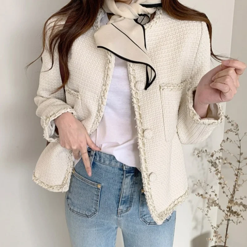 Женский твидовый Кардиган с длинным рукавом элегантный стильный жакет в клетку