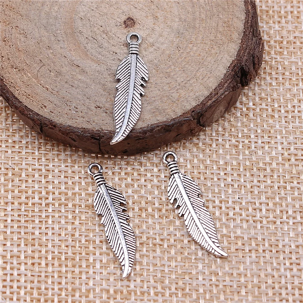 

40Pcs 25x6mm Feather Charms Antique Jewelry Making DIY Handmade Craft