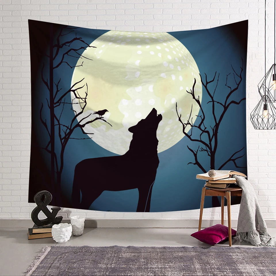 GRIDILANGO индивидуальные Луна Ночной Волк гобелен настенный животное Силуэт