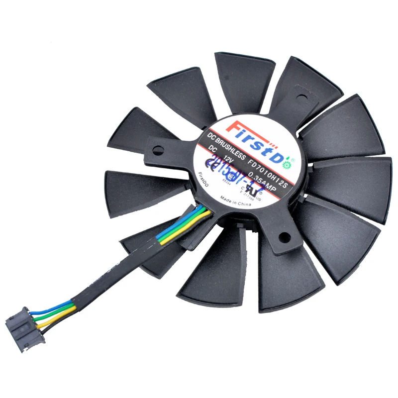 FD7010H12S 12 В постоянного тока 0,35 а 75 мм диаметр, шаг отверстия 40 мм, 4 контакта, охлаждающий вентилятор для видеокарты