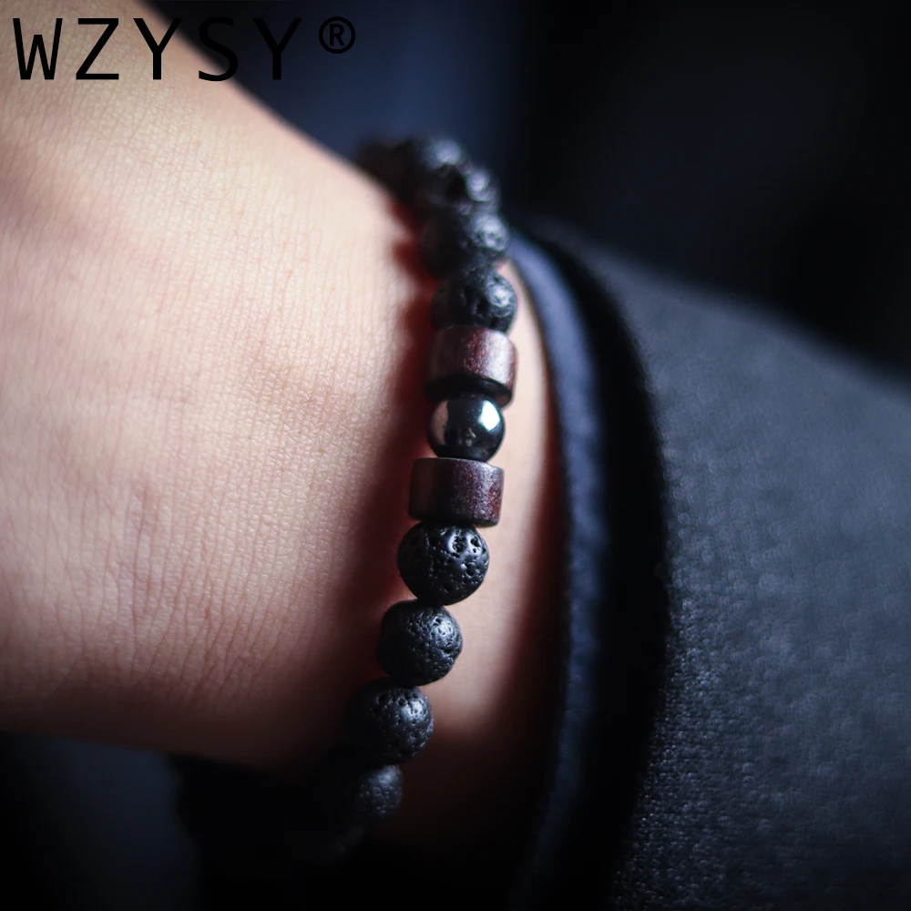 Мужские натуральный гематит черный 8 мм вулканический рок деревянные бусины