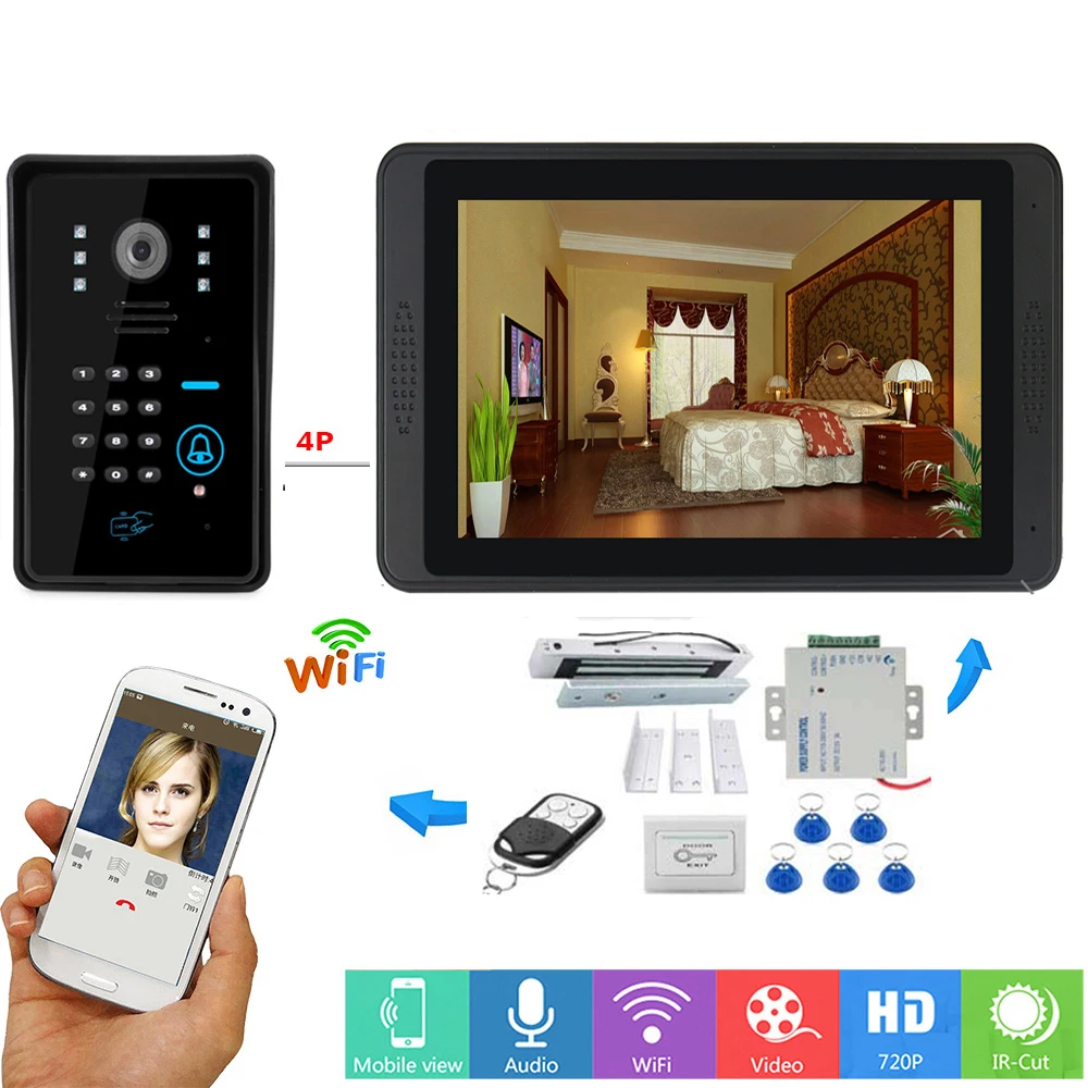 APP Controle Video Intercom 7Inch LCD WIFI Draadloze Video Deurtelefoon Deurbel Intercom RFID Wachtwoord Camera Kit + Deur opening Lock