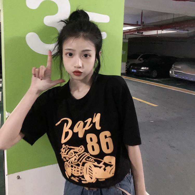 

YTX225 Summer 2021 new loose Korean students Western style all-match printed short-sleeved T-shirt