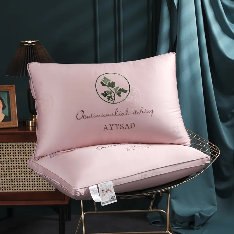 

Five-star hotel embroidered wormwood cotton pillow hotel neck latex cotton pillow for sleeping double neck stretcher fluffy