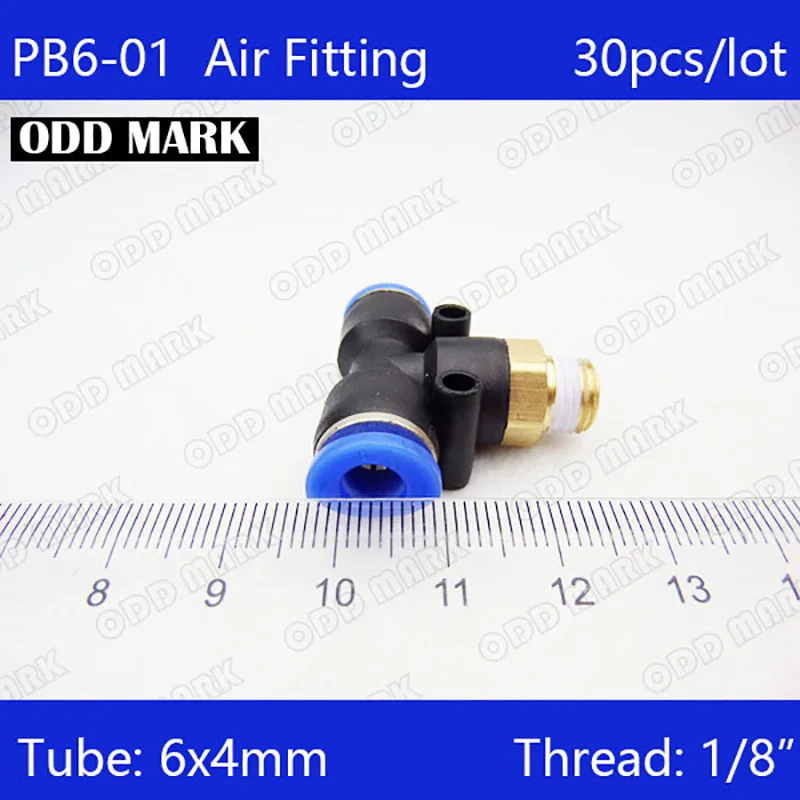 

PB6-01 Free shipping HIGH QUALITY 30pcs 6mm-1/8" Threaded Male Tee Pneumatic Connector