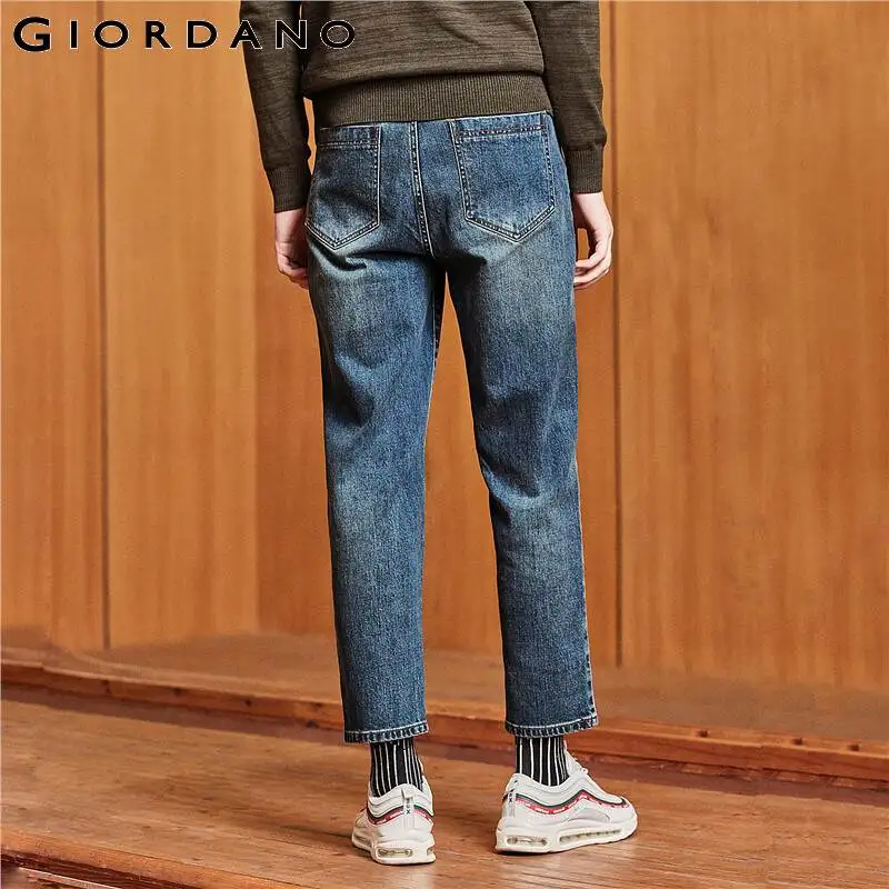 Giordano Men Jeans Loose Fit Straight Denim Pants Stretchy Cotton Blend Jean Homme Moustache Effect Vaqueros Hombre 01119073