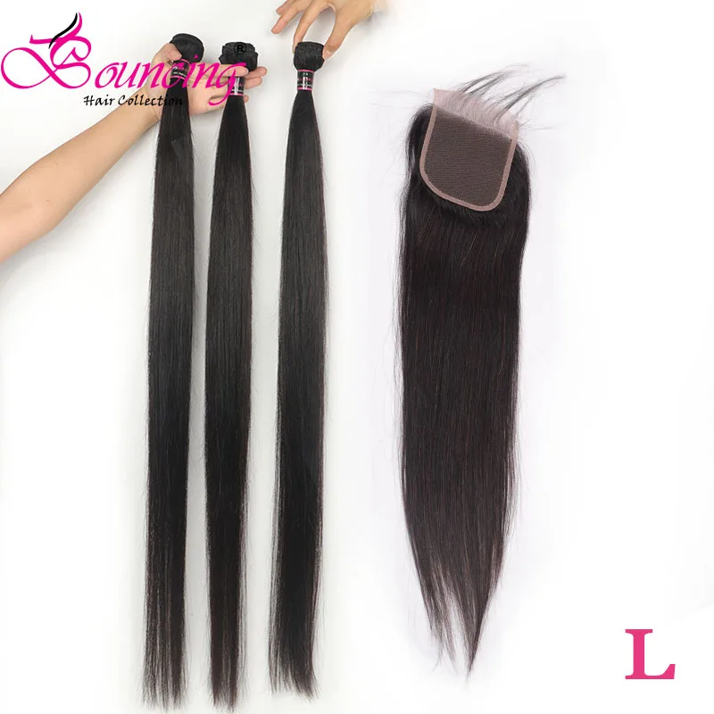 Прыгающие волосы бразильские человеческие волосы remy 10-40 дюймов Пряди с закрытием с детскими волосами прямые волосы плетение для женщин низкое соотношение