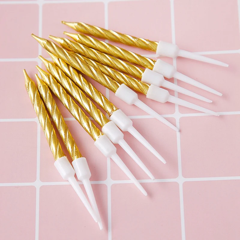 10 шт. в упаковке Золотая Резьбовая свеча украшение для торта романтическое Свеча