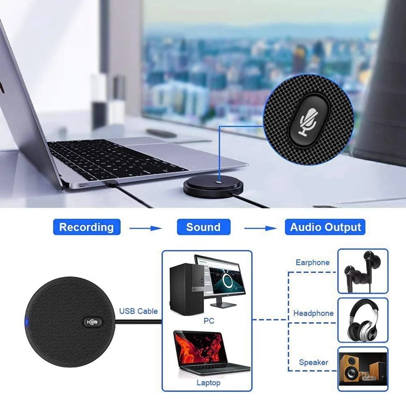 

USB Conference Microphone, 360 degree Omnidirectional Condenser Mic, with Mute Plug for Video Meeting, Gaming, Chatting