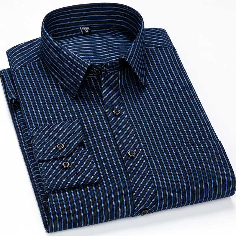 Plus Large Size 8XL 7XL 6XL 5XL 4XL Mens Business Casual Long Sleeved Shirt Classic Striped Male Social Dress Shirts Clothing