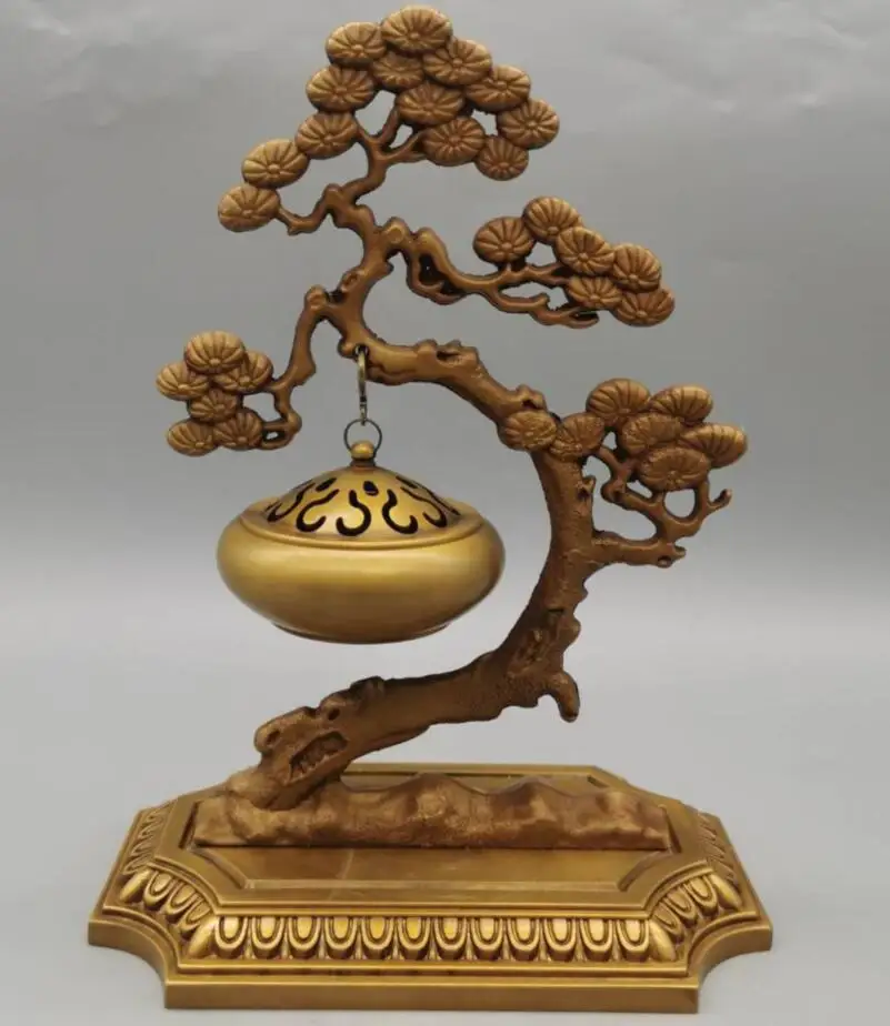 

China brass pine tree Hanging Incense burner crafts statue