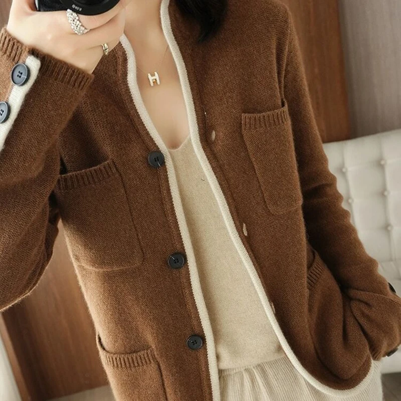 Кардиган женский кашемировый роскошный однобортный вязаный джемпер во