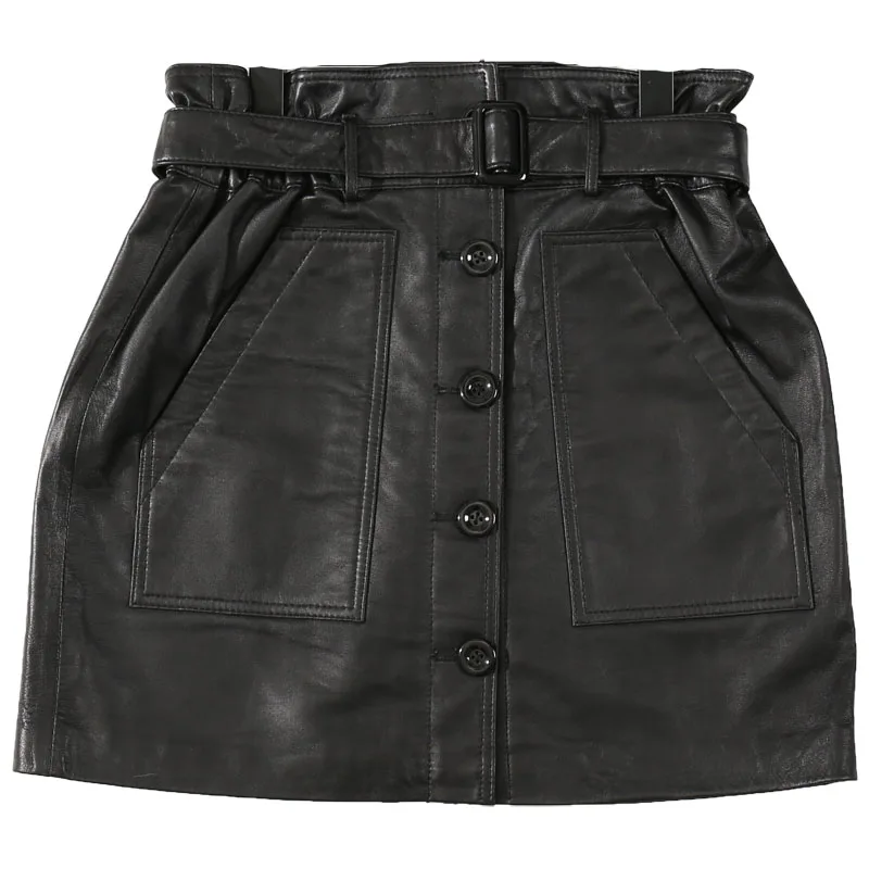 Женская юбка из натуральной овечьей кожи Весенняя тонкая с тонким ремнем на