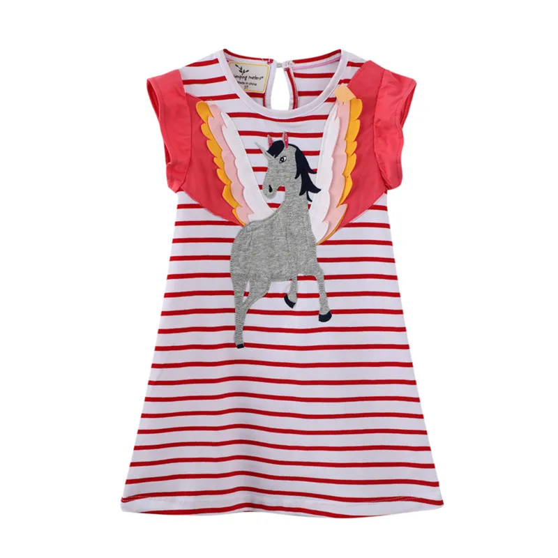 

Flying Dragon Applique Cute Children's Clothes Summer Princess Girls Dresses Sleeveless Stripe Baby Party Dress